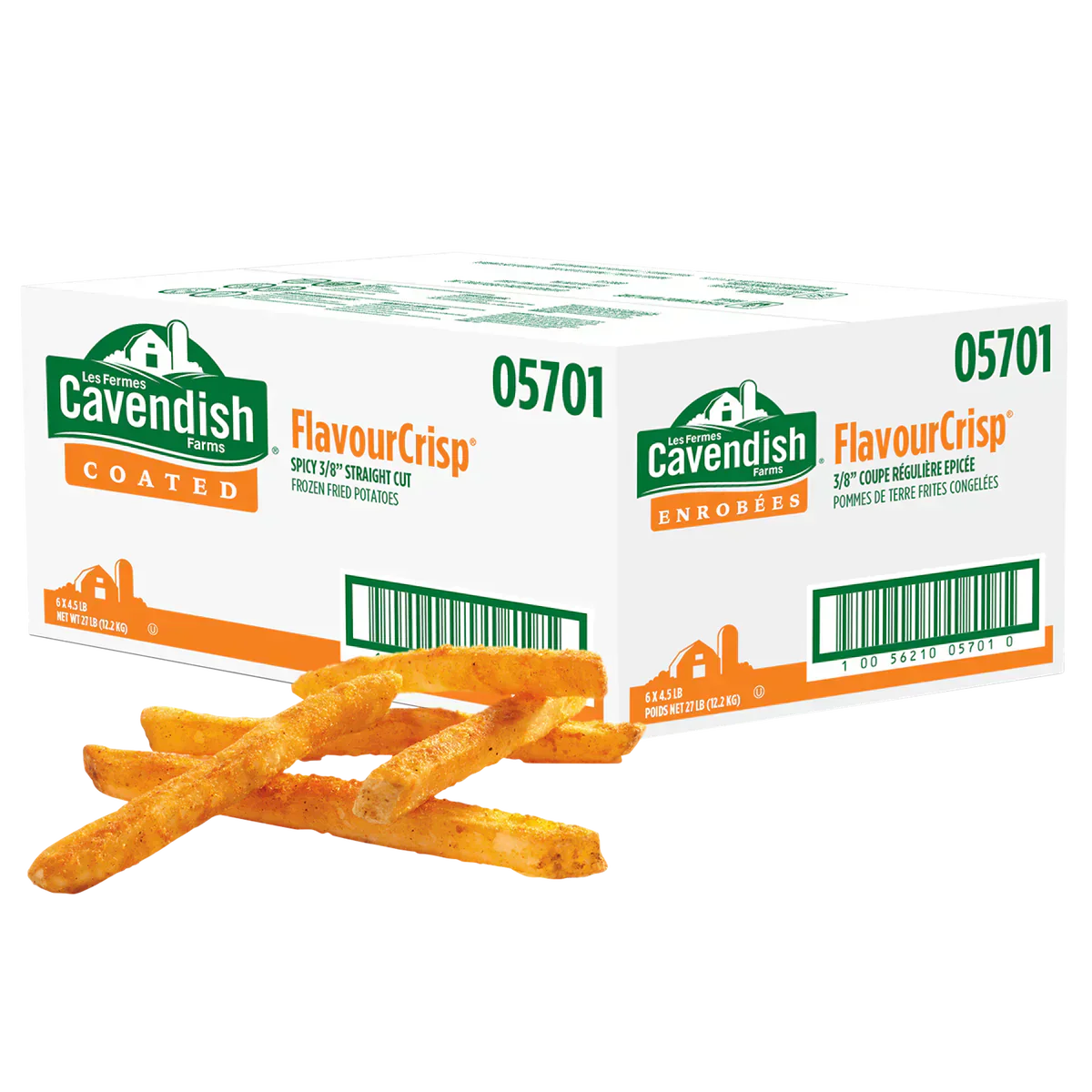 Cavendish Farms Frozen Spicy 3/8-in Straight Cut Fries 6 × 2.04 kg
