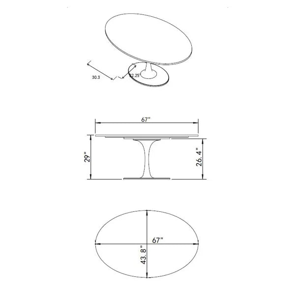 Orchid White Oval Solid Quartz Dining Table, 170 cm (67 in.)