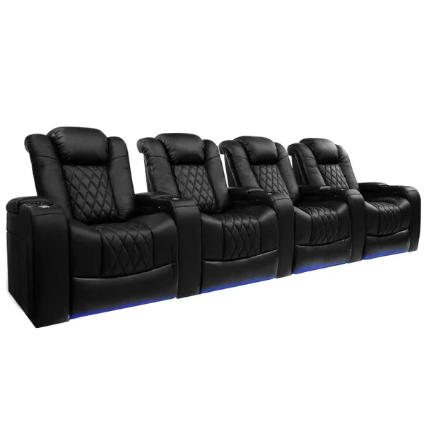 Pavillion II 4-piece Top Grain Leather Power Reclining Home Theatre Seating, Black