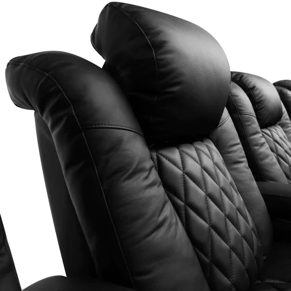 Pavillion II 4-piece Top Grain Leather Power Reclining Home Theatre Seating, Black