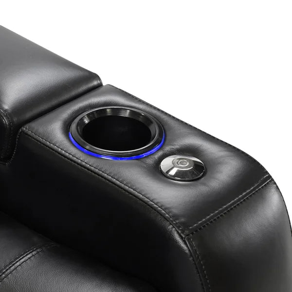 Pavillion II 4-piece Top Grain Leather Power Reclining Home Theatre Seating, Black