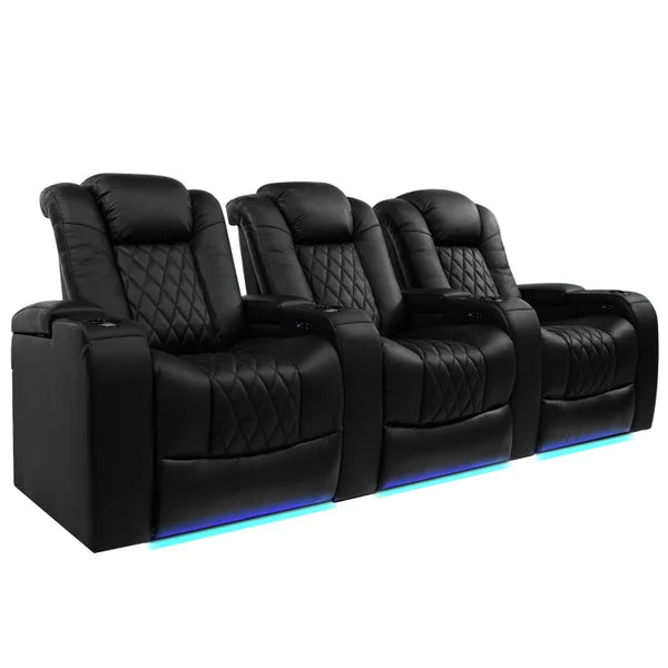 Pavillion II 3-piece Top Grain Leather Power Reclining Home Theatre Seating, Black