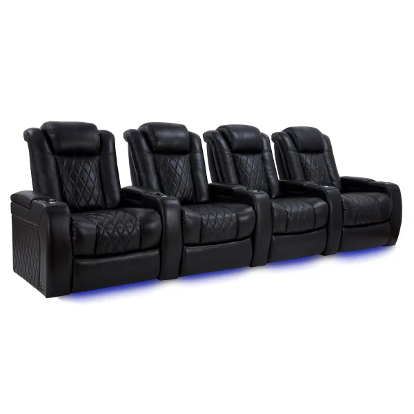 Imperia XL Modern 4-piece Top Grain Leather Power Reclining Headrest Home Theatre Seating, Black