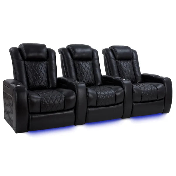 Imperia XL Modern 3-piece Top Grain Leather Power Reclining Headrest Home Theatre Seating, Black