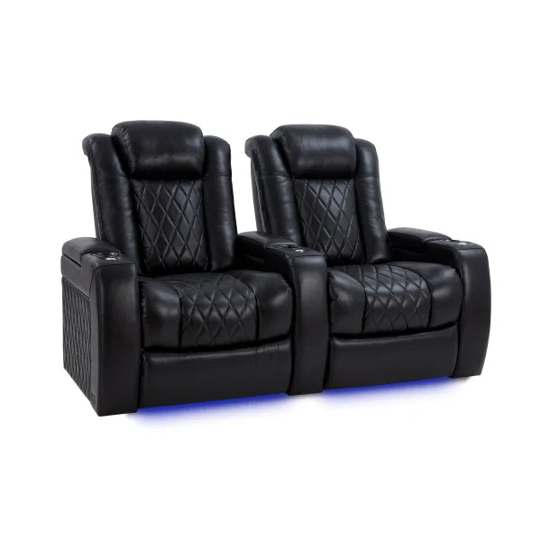 Imperia XL Modern 2-piece Top Grain Leather Power Reclining Headrest Home Theatre Seating, Black