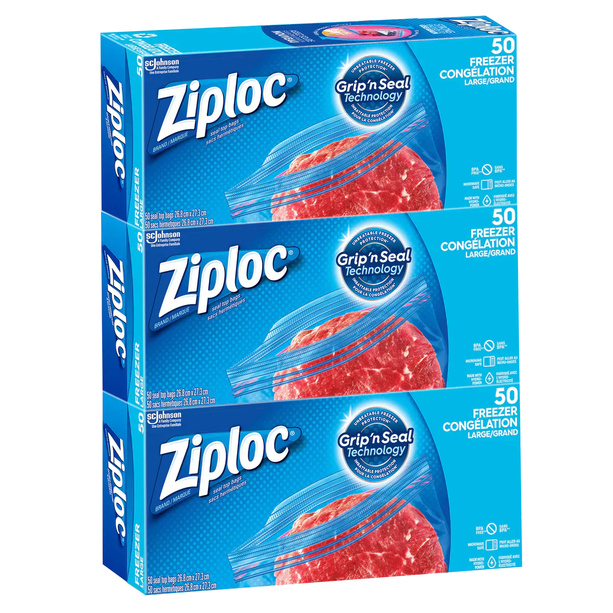 Ziploc Easy-open Large Freezer Bags 3 packs of 50