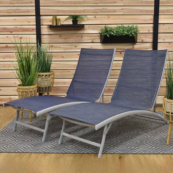 Clearwater Aluminum Loungers with Wheels, 2-pack
