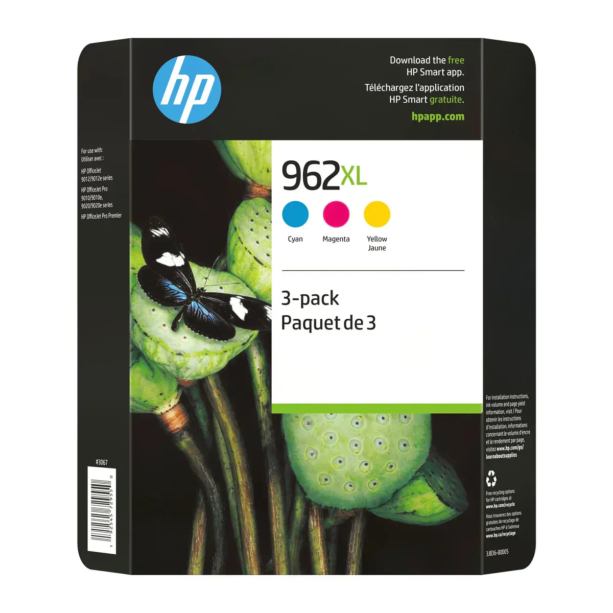HP 962XL Cyan Magenta and Yellow High Yield Original Ink Cartridges (3JB36BN) Combo-pack