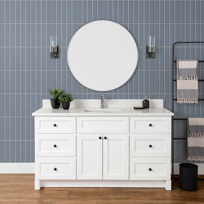 Vango Polar Vanity With Carrera Quartz Top, White