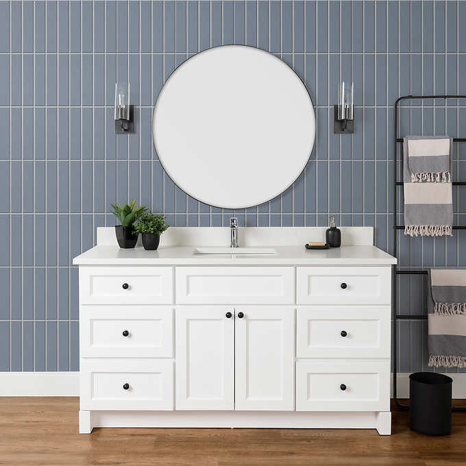 Vango Polar Vanity With Carrera Quartz Top, White