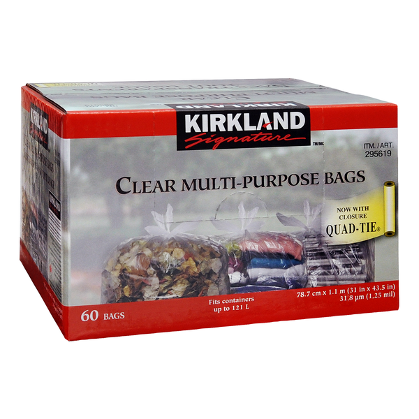 Kirkland Signature Quad-tie Clear Multi-purpose Bags Pack of 60