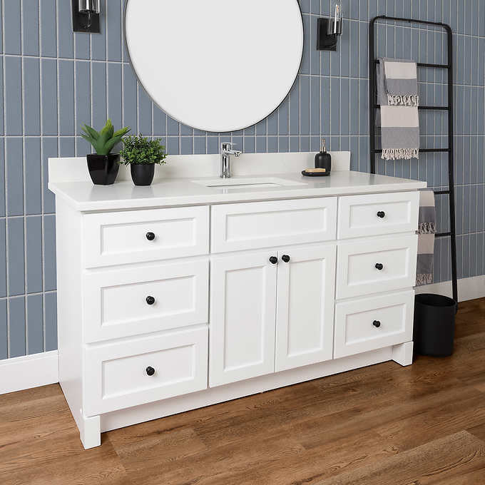 Vango Polar Vanity With Carrera Quartz Top, White