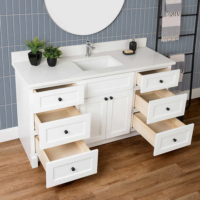 Vango Polar Vanity With Carrera Quartz Top, White