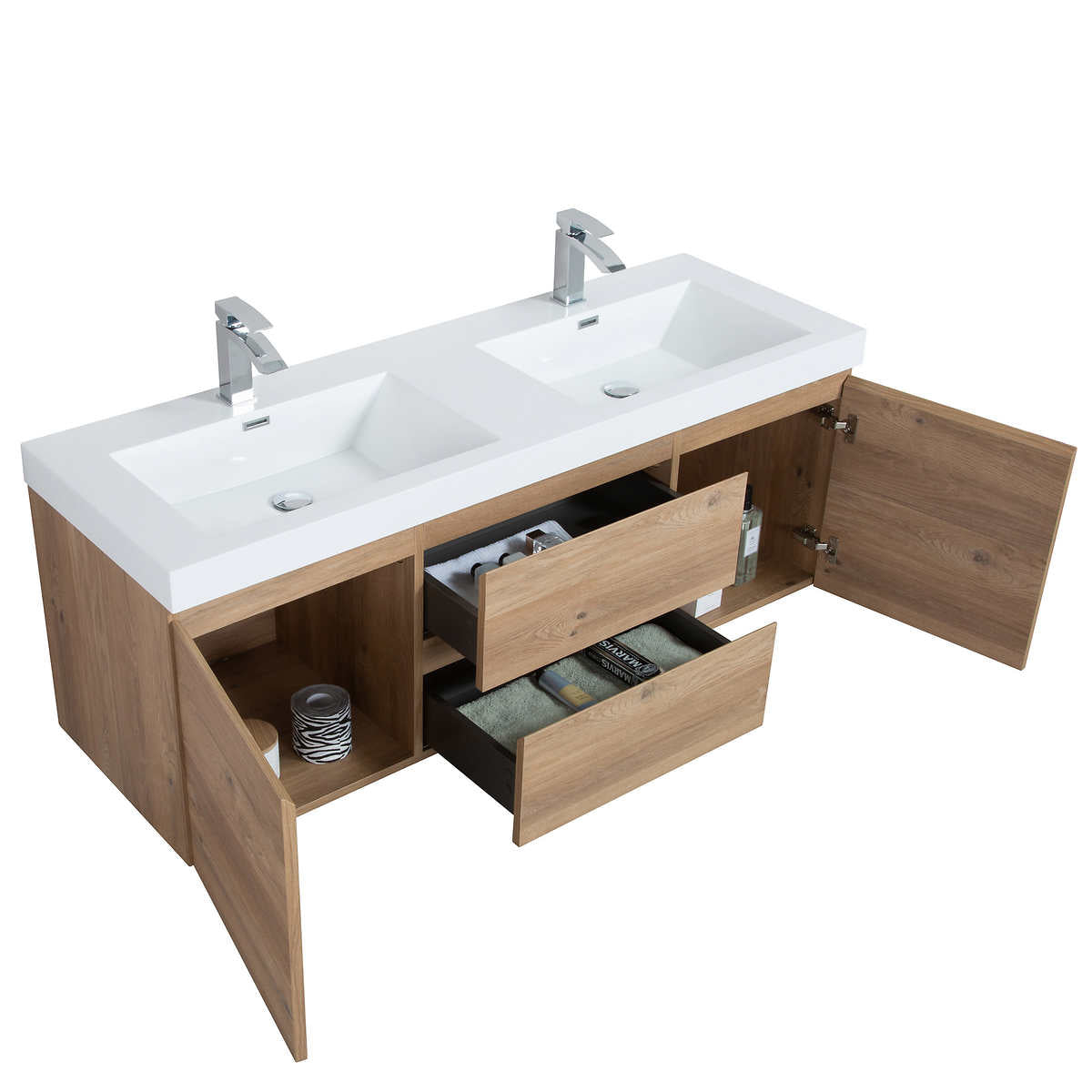 SERA 60 in. CAPRI Vanity with Glossy White Polymarble Countertop