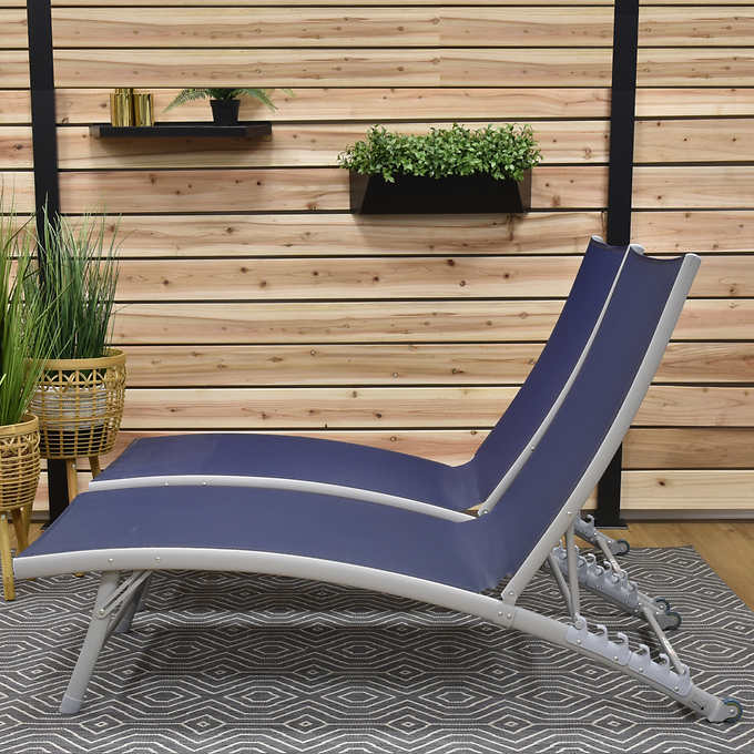 Clearwater Aluminum Loungers with Wheels, 2-pack