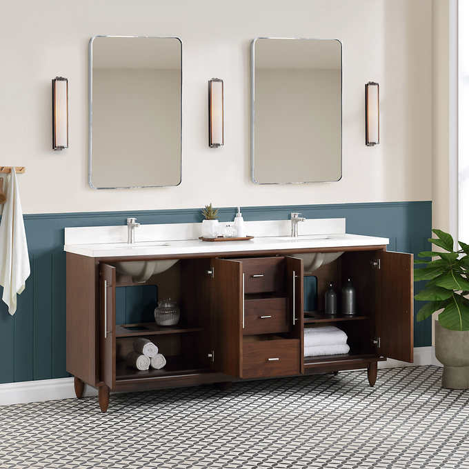 Northridge Home Maple Vanity with White Carrara Quartz Top