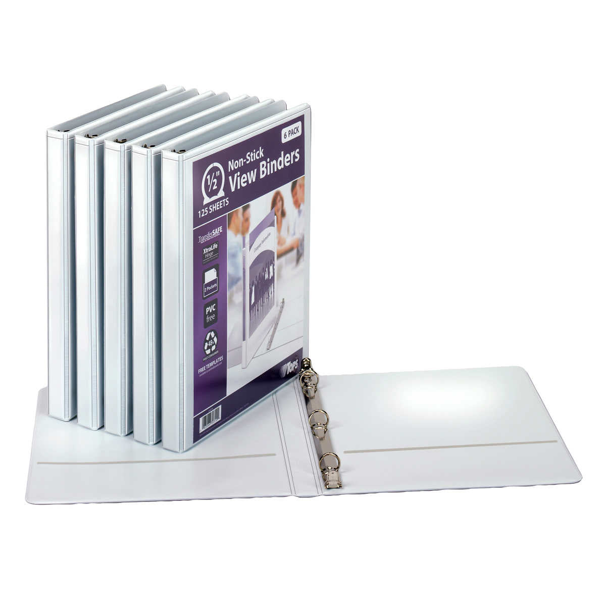 TOPS ClearVue 0.5 in White View Binders Pack of 6