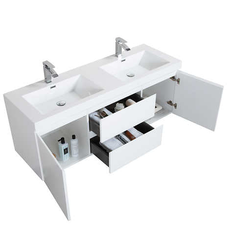 SERA 60 in. CAPRI Vanity with Glossy White Polymarble Countertop