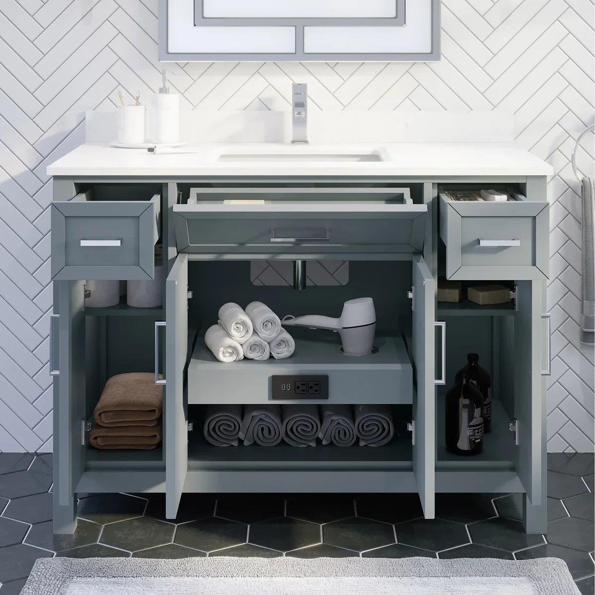Studio Bathe Thomson Vanity with Power Bar, Oxford Grey