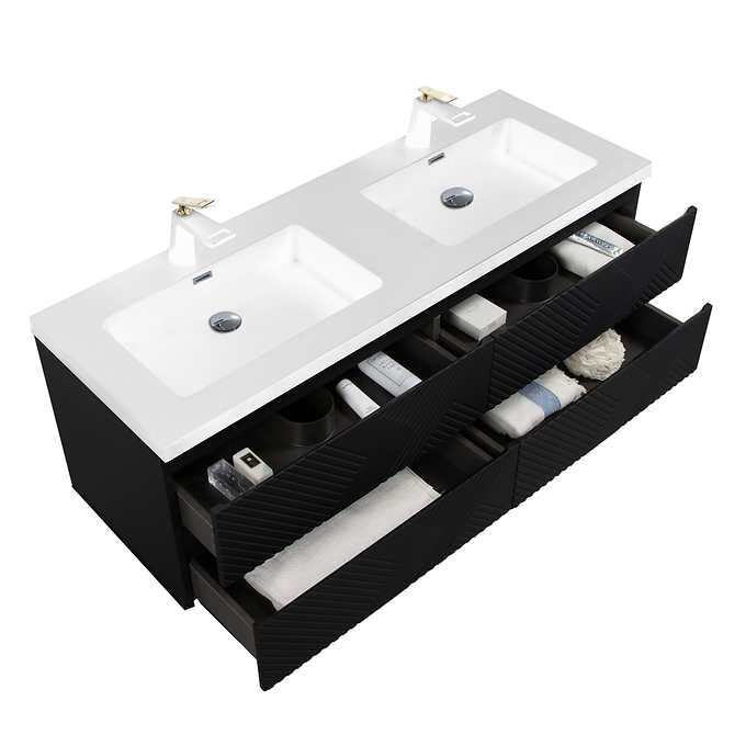SERA MOORE 60 in. Black Wall-Mount Vanity