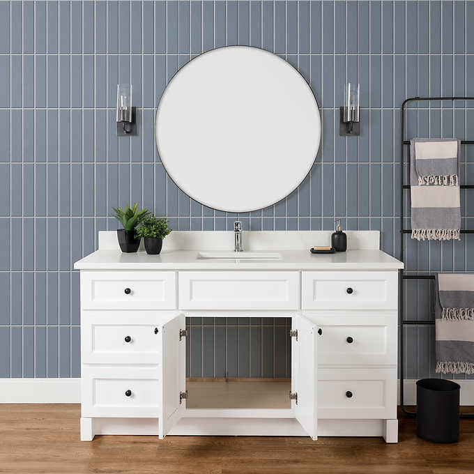 Vango Polar Vanity With Carrera Quartz Top, White