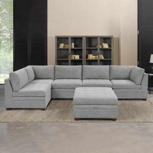 Thomasville Tisdale 6-piece Fabric Sectional with Storage Ottoman