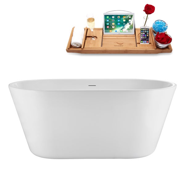 Streamline 54 in. Freestanding Bathtub with Expandable Bamboo Bathtub Caddy