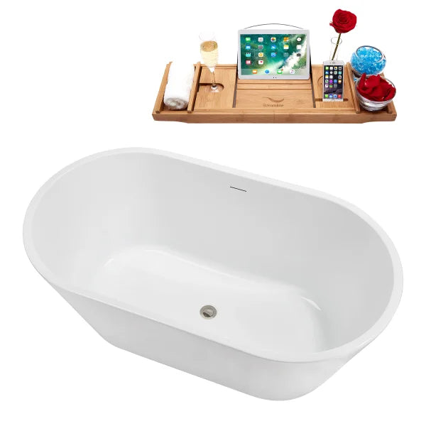 Streamline 54 in. Freestanding Bathtub with Expandable Bamboo Bathtub Caddy