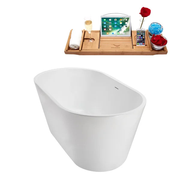 Streamline 54 in. Freestanding Bathtub with Expandable Bamboo Bathtub Caddy