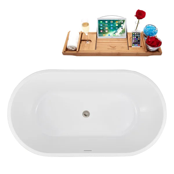 Streamline 54 in. Freestanding Bathtub with Expandable Bamboo Bathtub Caddy