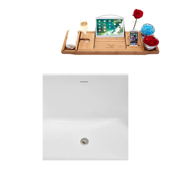 Streamline 54 in. Freestanding Bathtub with Expandable Bamboo Bathtub Caddy