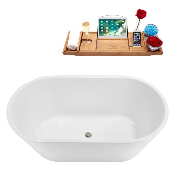 Streamline 54 in. Freestanding Bathtub with Expandable Bamboo Bathtub Caddy