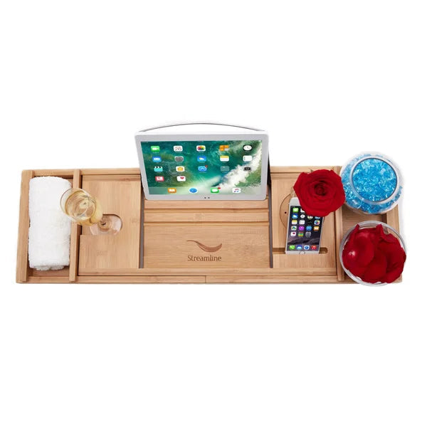 Streamline 54 in. Freestanding Bathtub with Expandable Bamboo Bathtub Caddy