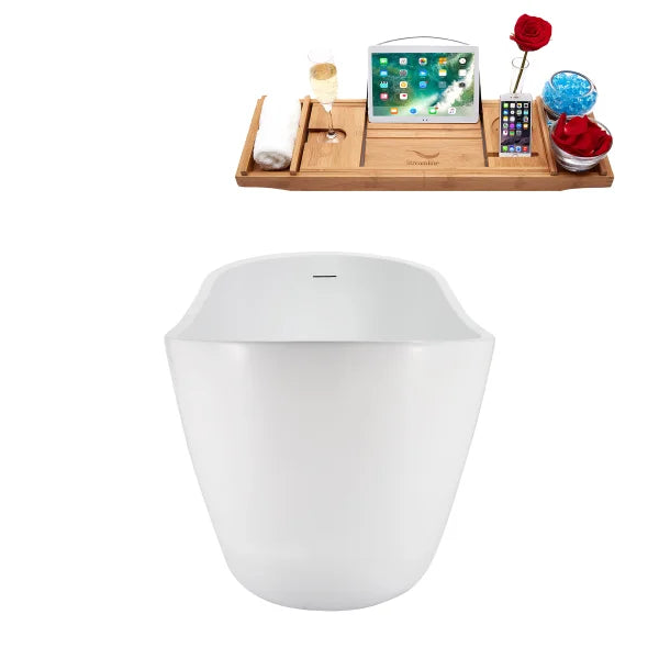 Streamline 55 in. Freestanding Bathtub with Expandable Bamboo Bathtub Caddy