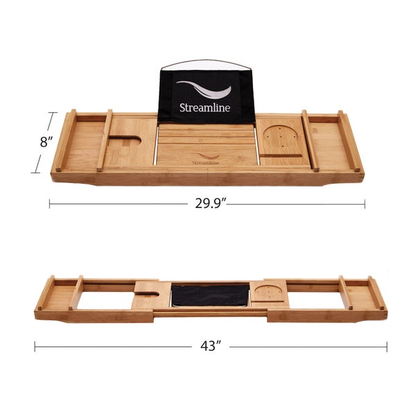 Streamline 55 in. Freestanding Bathtub with Expandable Bamboo Bathtub Caddy