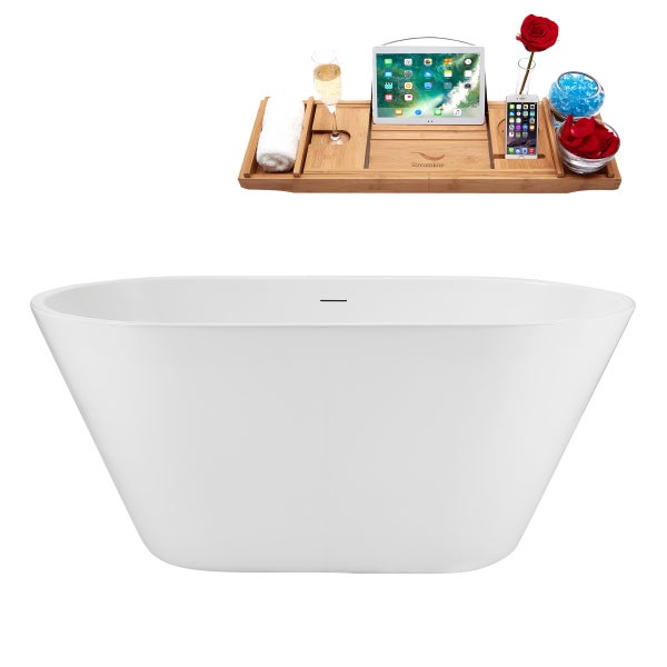 Streamline 54 in. Freestanding Bathtub with Expandable Bamboo Bathtub Caddy