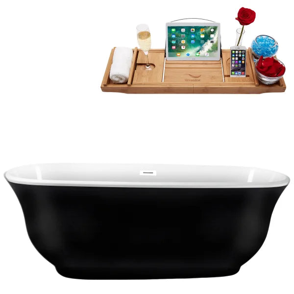 Streamline 67 in. Freestanding Bathtub with Expandable Bamboo Bathtub Caddy