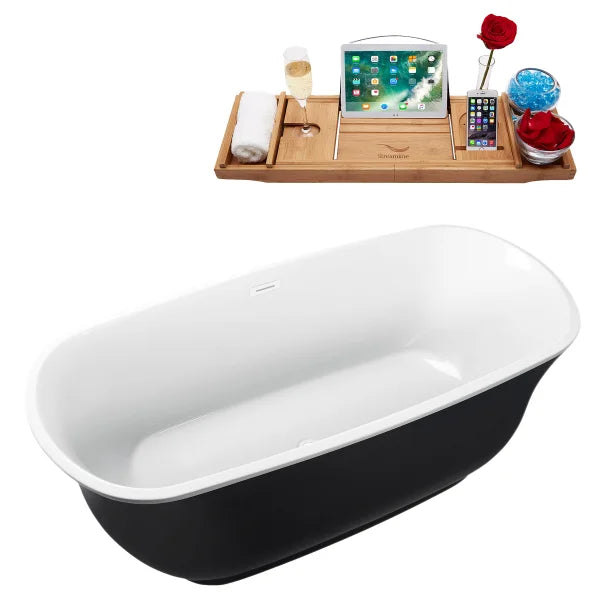 Streamline 67 in. Freestanding Bathtub with Expandable Bamboo Bathtub Caddy