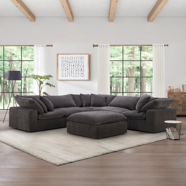 Aiden & Ivy 6-piece Fabric Sectional, Dark Grey