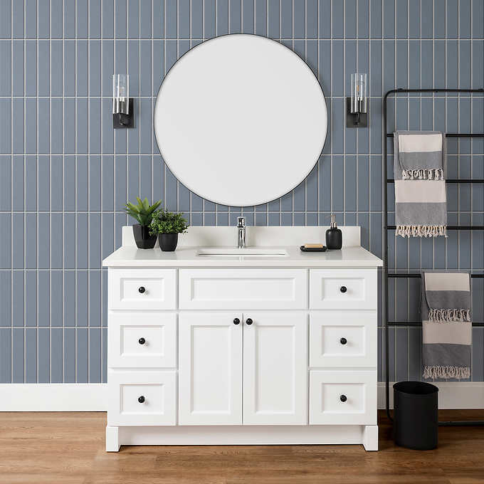 Vango Polar Vanity With Carrera Quartz Top, White