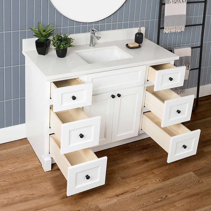 Vango Polar Vanity With Carrera Quartz Top, White