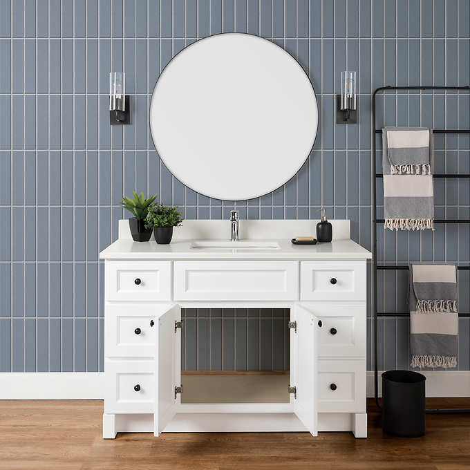 Vango Polar Vanity With Carrera Quartz Top, White
