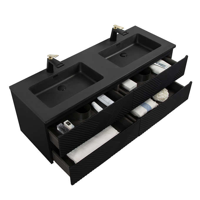 SERA MOORE 60 in. Black Wall-Mount Vanity