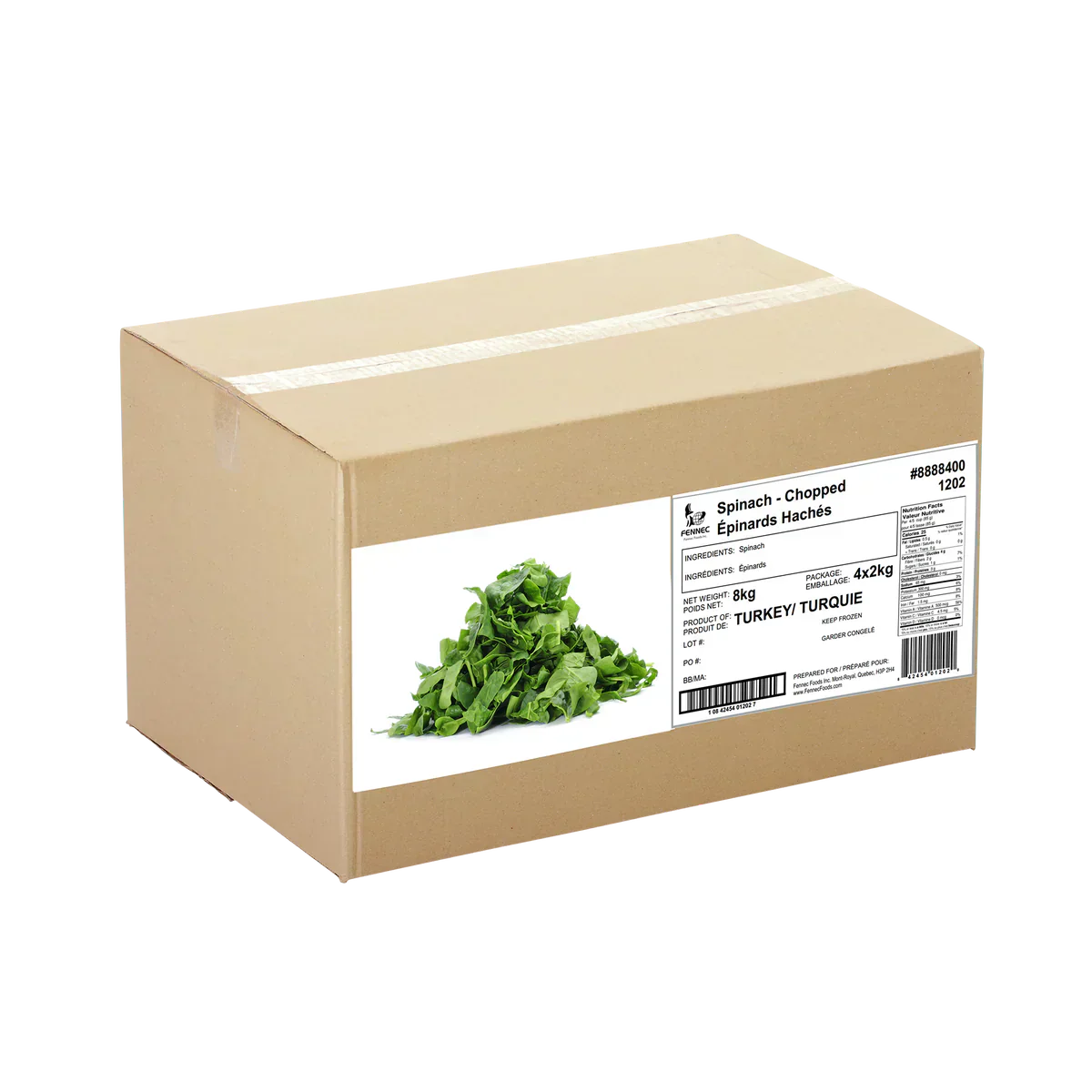 Fennec Foods Frozen Chopped Spinach 4 x 2 kg