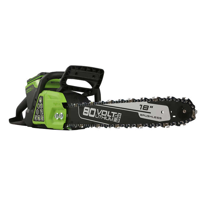 Greenworks 80V 18" 2.0kW Brushless Chainsaw + Extra Chain, 2.0 AH Battery and Charger Included