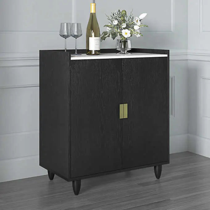 Julia 81.3 cm (32 in.) Black Bar Cabinet with Integrated Glassware Rack and Bottle Storage