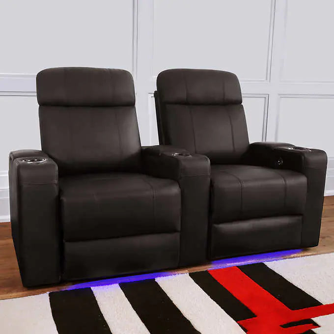 Luxury Black Leather LED Power Recliner Home Theater Seating